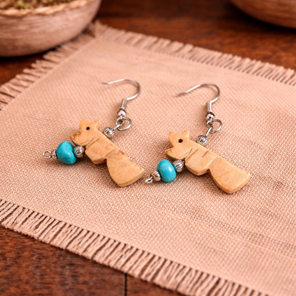 Carved Stone Southwest Squirrel Earrings‎